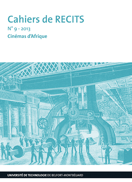 Affiche Cahier de recits. On y voit un dessin d'ouvriers travaillant à la construction d'une machine. Ce dessin est de couleur bleu